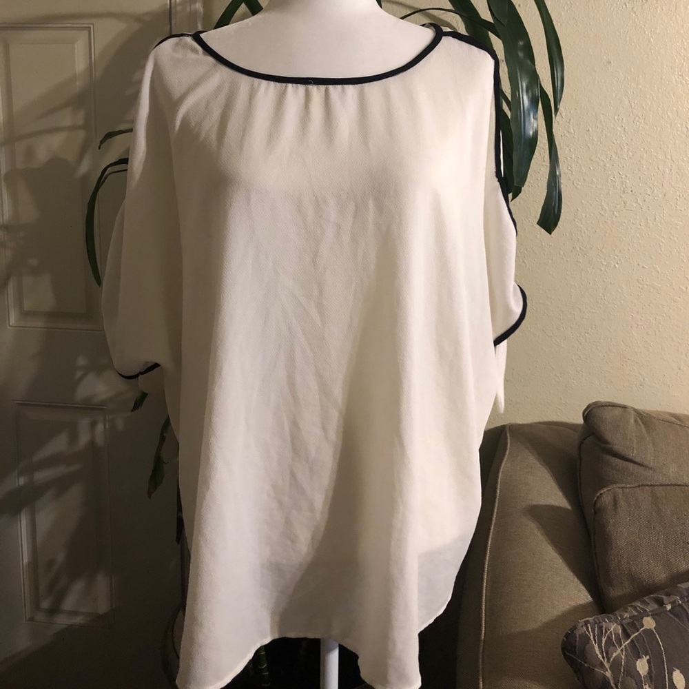 White and Black Cold Shoulder Top